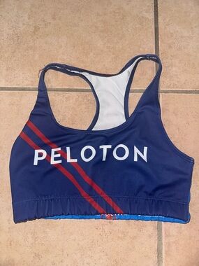 Peloton Navy Blue Sports Bra with Red Stripes
